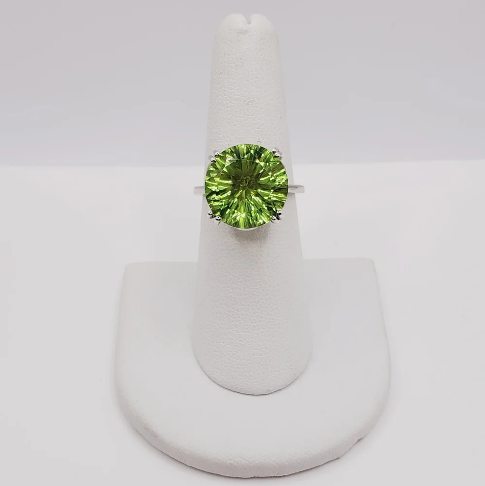 Concave Cut Chartreuse Quartz & White Zircon Platinum | 925 Sterling Silver Ring